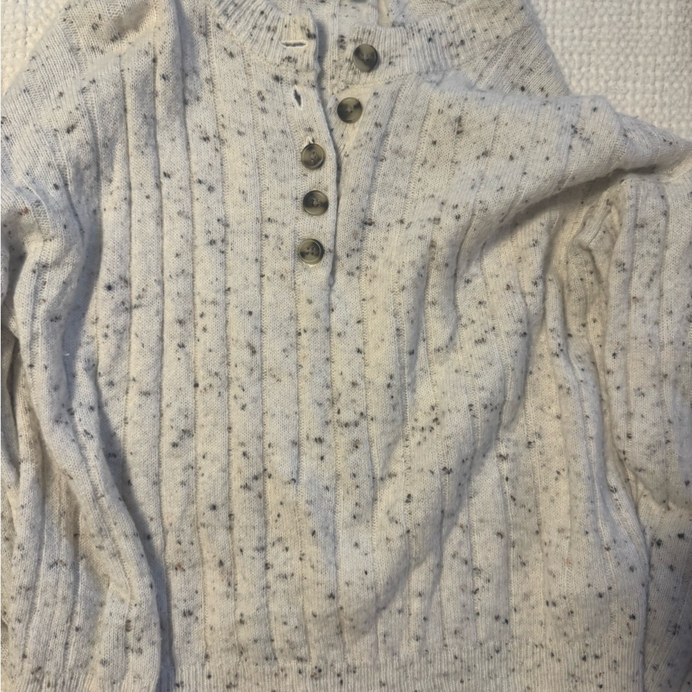 Madewell Cream Speckled Button-Up Sweater